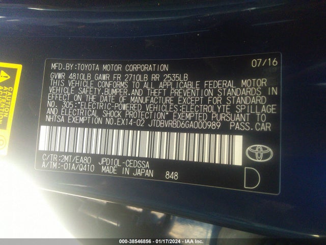 Toyota 4jm 2016 JTDBVRBD6GA000989 Image 51