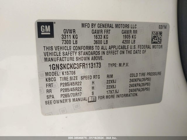 Chevrolet Tahoe Ltz 2015 1GNSKCKC3FR113173 Image 9