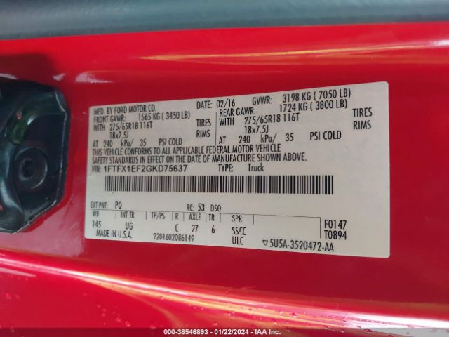 1FTFX1EF2GKD75637 Ford F-150 Xlt