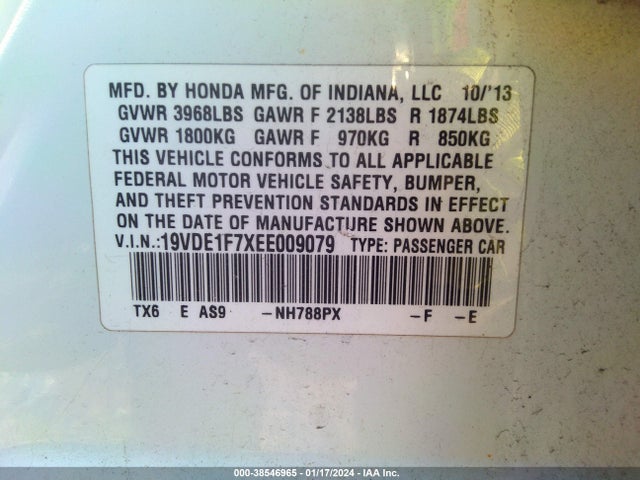 19VDE1F7XEE009079 Acura Ilx 2.0l