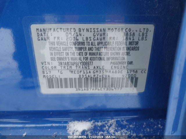 2014 NISSAN SENTRA SR VIN: 3N1AB7AP6EY306977
