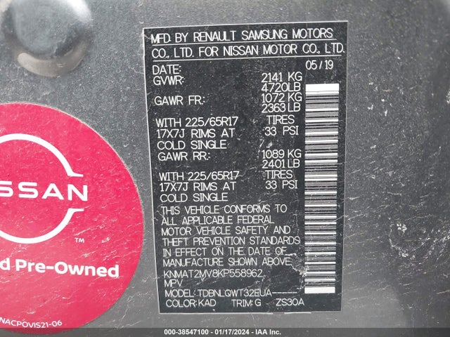 Nissan ROGUE SV 2019 KNMAT2MV8KP558962 Image 9