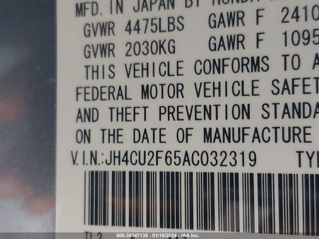 2010 ACURA TSX 2.4 VIN: JH4CU2F65AC032319