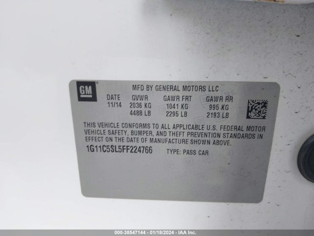 Chevrolet MALIBU 1LT 2015 1G11C5SL5FF224766 Image 9