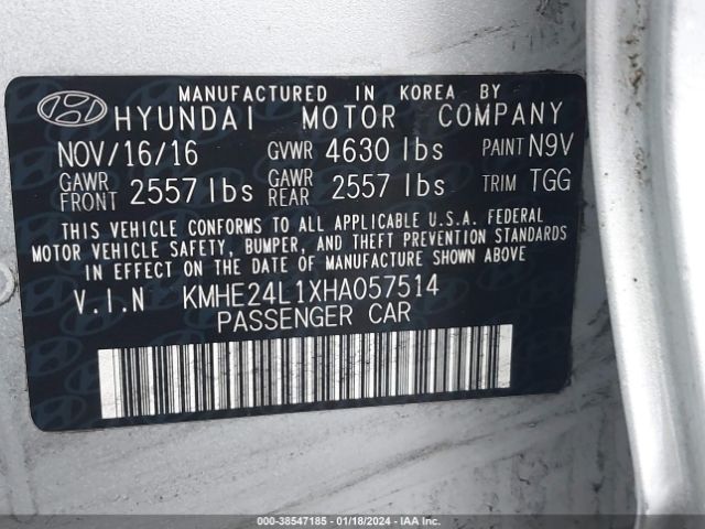 2017 HYUNDAI SONATA HYBRID KMHE24L1XHA057514 Photo 8
