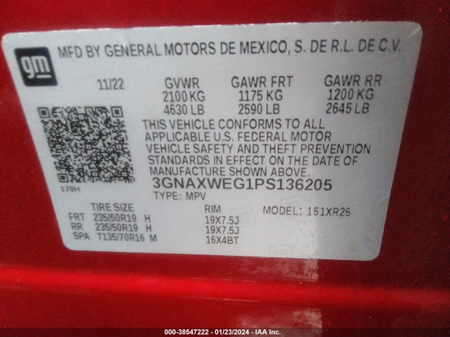 Chevrolet Equinox Awd Rs 2023 3GNAXWEG1PS136205 Image 9