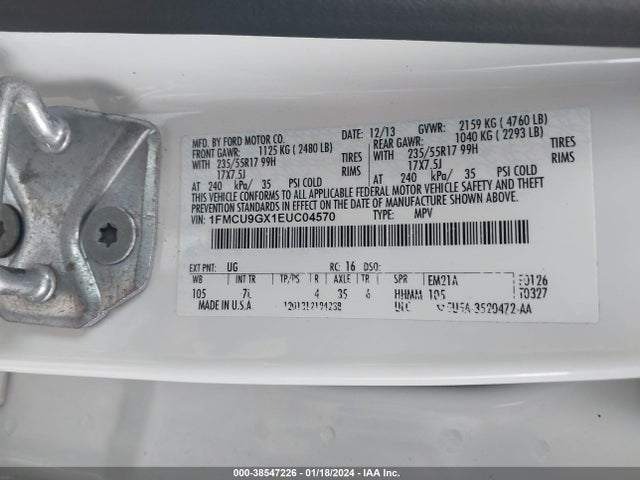 Ford ESCAPE SE 2014 1FMCU9GX1EUC04570 Image 9