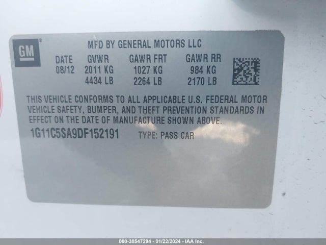 2013 CHEVROLET MALIBU 1LT VIN: 1G11C5SA9DF152191
