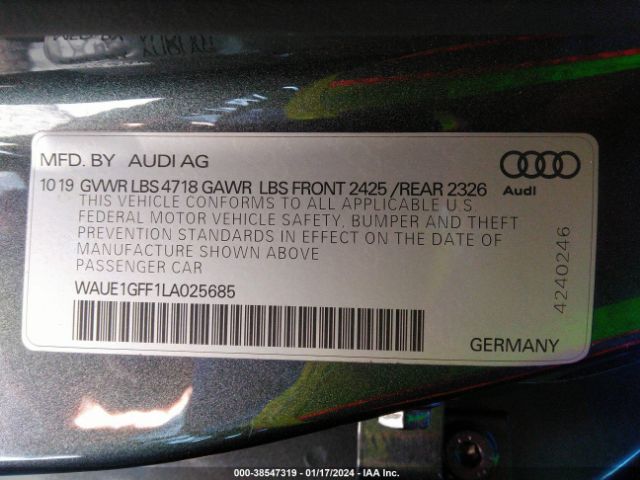 2020 AUDI S3 WAUE1GFF1LA025685 Photo 8