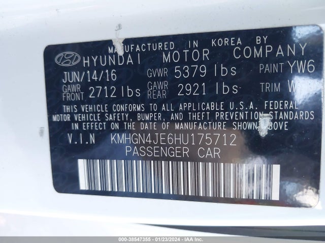 Genesis G80 3.8 2017 KMHGN4JE6HU175712 Image 9