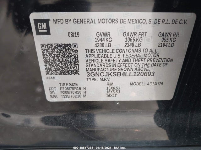 Chevrolet Trax Fwd Ls 2020 3GNCJKSB4LL120693 Image 9