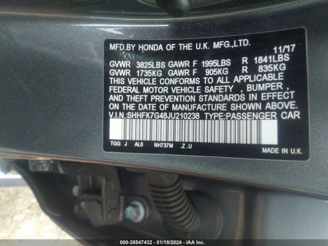 SHHFK7G48JU210238 Honda Civic Sport