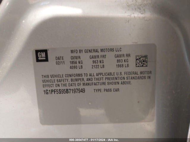 2011 CHEVROLET CRUZE 1LT VIN: 1G1PF5S95B7197949