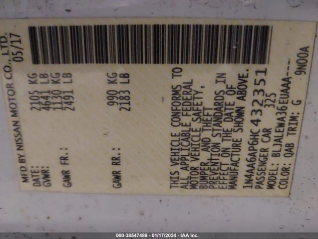1N4AA6AP6HC432351 Nissan Maxima 3.5 Sl