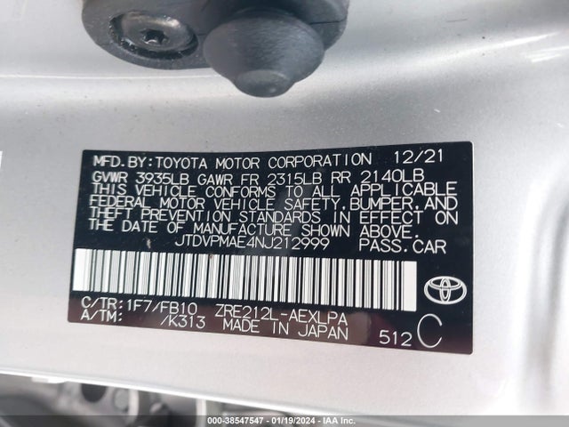 Toyota COROLLA LE 2022 JTDVPMAE4NJ212999 Image 9