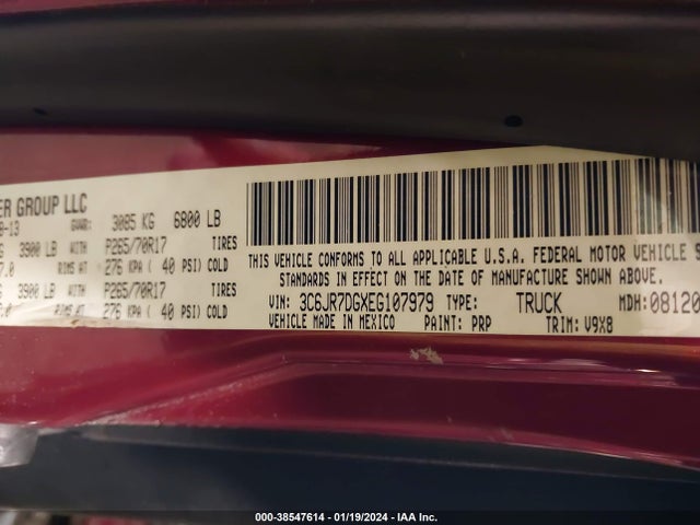 RAM 1500 Tradesman 2014 3C6JR7DGXEG107979 Image 9