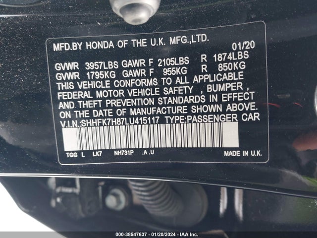 Honda Civic Ex-l 2020 SHHFK7H87LU415117 Image 9