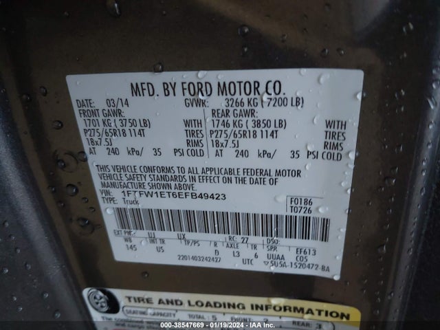 Ford F-150 Xlt 2014 1FTFW1ET6EFB49423 Image 9