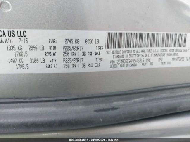 2C4RDGCG4FR745216 Dodge Grand Caravan Sxt