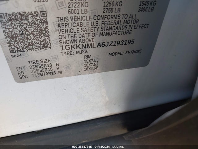 GMC Acadia Slt-1 2018 1GKKNMLA6JZ193195 Image 9