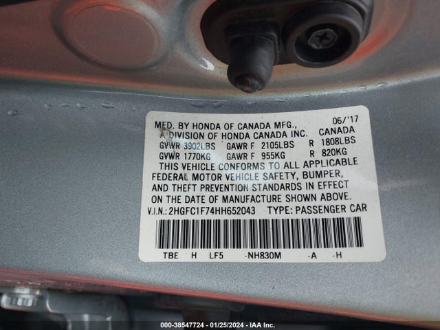 Honda Civic Ex-l 2017 2HGFC1F74HH652043 Image 9