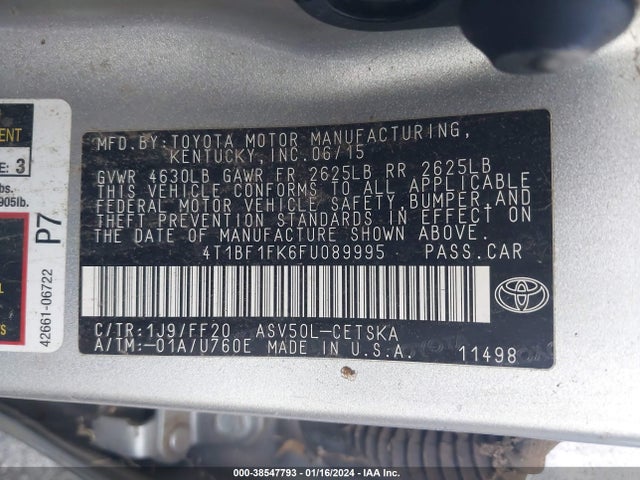 Toyota CAMRY SE 2015 4T1BF1FK6FU089995 Image 9