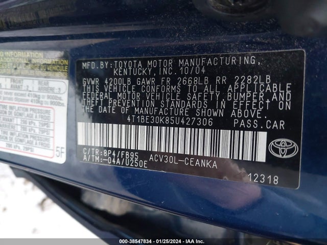 2005 TOYOTA CAMRY LE VIN: 4T1BE30K85U427306