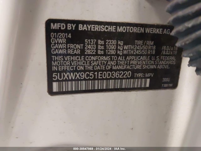 BMW X3 Xdrive28i 2014 5UXWX9C51E0D36220 Image 9