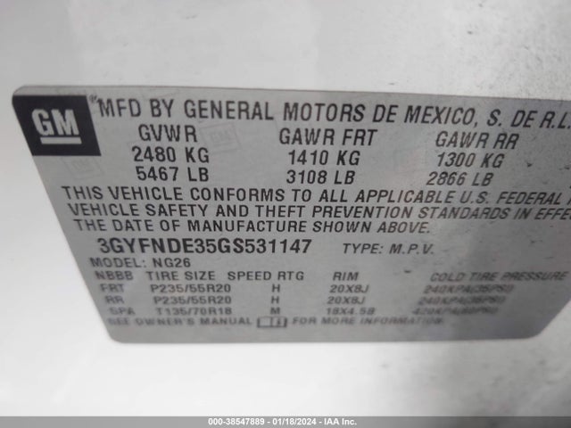 3GYFNDE35GS531147 Cadillac Srx Premium Collection