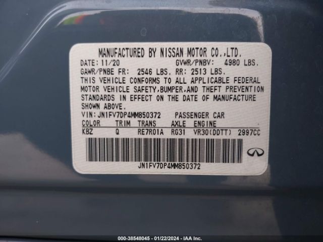 JN1FV7DP4MM850372 Infiniti Q50 Red Sport 400