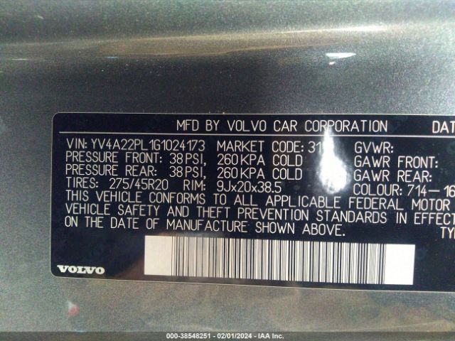 YV4A22PL1G1024173 Volvo Xc90 T6 Inscription