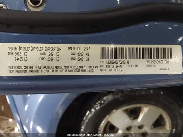 2007 DODGE CALIBER VIN: 1B3HB28B87D280141