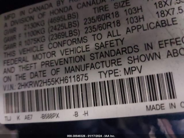 2HKRW2H55KH611875 Honda CR-V EX