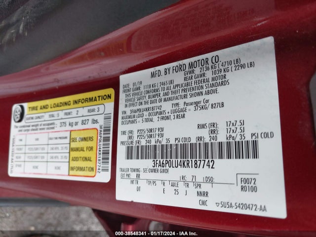 Ford Fusion Hybrid Se 2019 3FA6P0LU4KR187742 Image 9