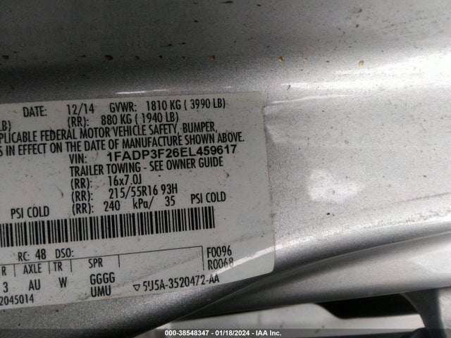 2014 FORD FOCUS SE VIN: 1FADP3F26EL459617