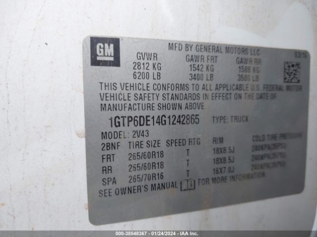 1GTP6DE14G1242865 GMC CANYON SLT