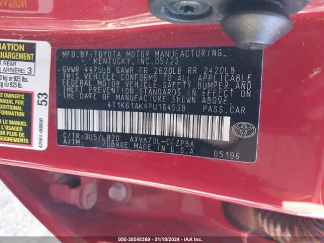 4T1K61AK4PU164539 Toyota CAMRY XSE