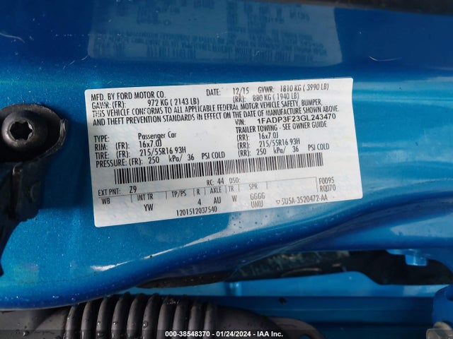 Ford FOCUS SE 2016 1FADP3F23GL243470 Image 9