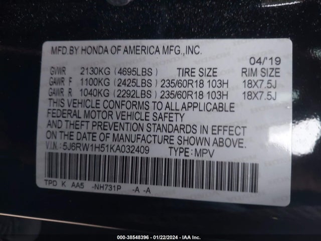 Honda CR-V EX 2019 5J6RW1H51KA032409 Image 9