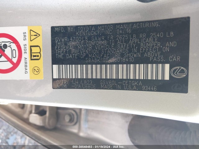 58ABK1GG4GU018410 Lexus ES 350
