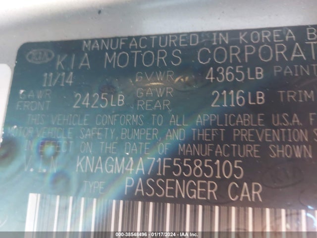 KIA Optima Lx 2015 KNAGM4A71F5585105 Image 9