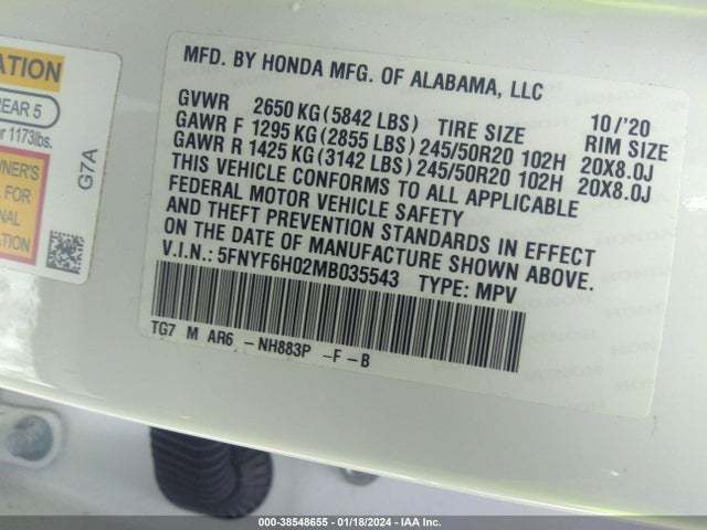Honda Pilot Awd Elite 2021 5FNYF6H02MB035543 Image 9