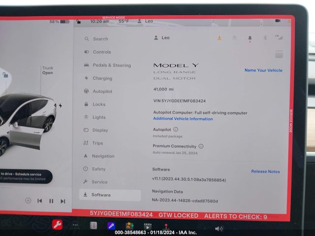 2021 TESLA MODEL Y LONG RANGE DUAL MOTOR ALL-WHEEL DRIVE VIN: 5YJYGDEE1MF083424