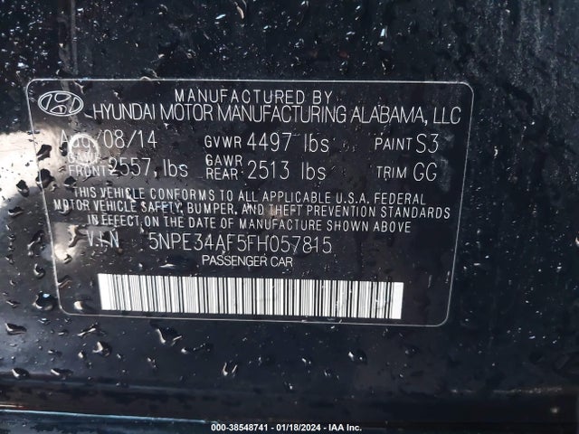 2015 HYUNDAI SONATA LIMITED VIN: 5NPE34AF5FH057815