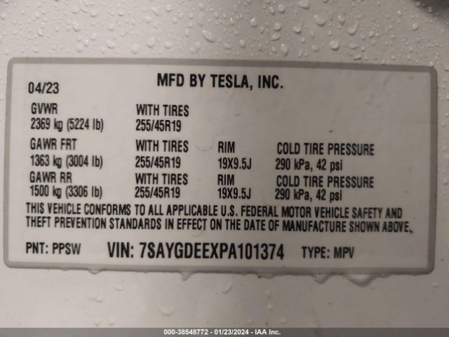 2023 TESLA MODEL Y 7SAYGDEEXPA101374 Photo 8