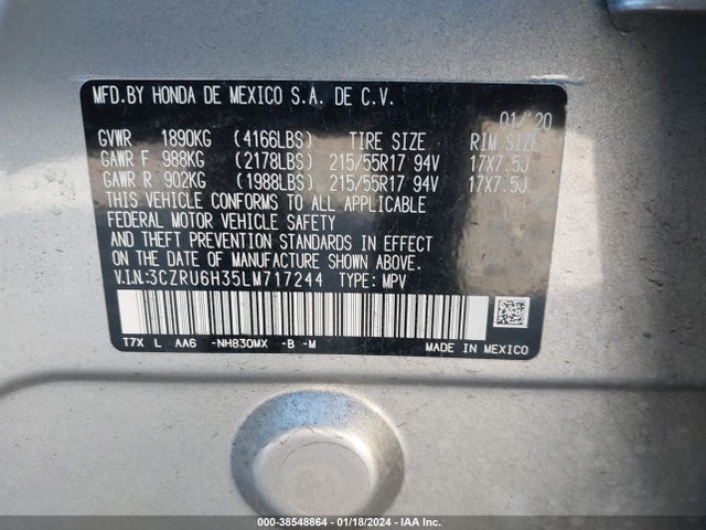 Honda Hr-v Awd Lx 2020 3CZRU6H35LM717244 Image 9