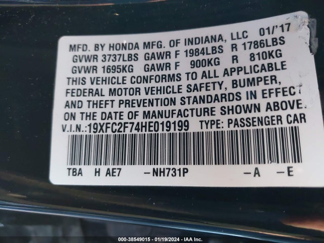 Honda CIVIC EX 2017 19XFC2F74HE019199 Image 9