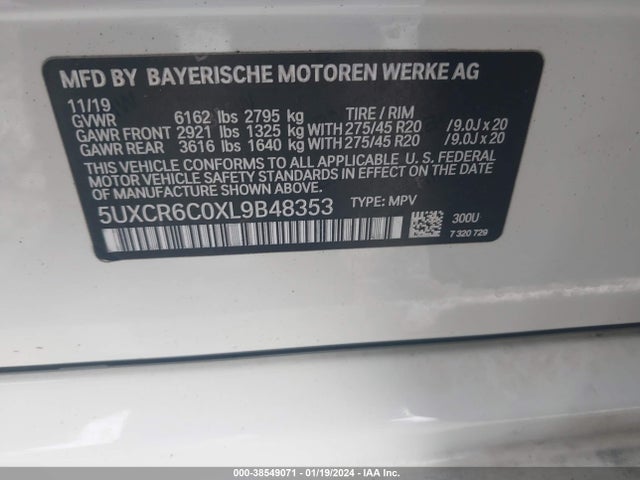BMW X5 Xdrive40i 2020 5UXCR6C0XL9B48353 Image 9