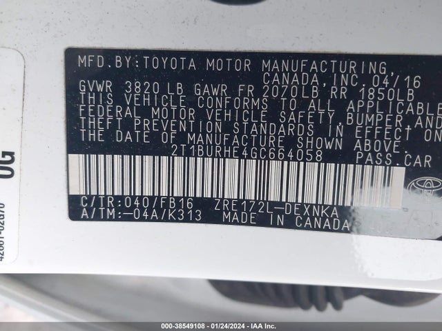Toyota COROLLA LE 2016 2T1BURHE4GC664058 Image 9