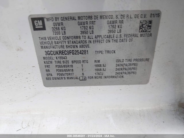 Chevrolet Silverado 1500 2lt 2015 3GCUKREC9FG254281 Image 9